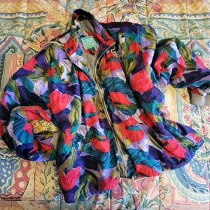 Climate Zone Colorful Floral Bomber Jacket Vintage Y2K ~ XXL(?) ~ Retro ~ GUC